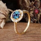 1.5 Carat Round Cut Halo Cluster Alexandrite Wedding Ring Pave Flower Promise Ring